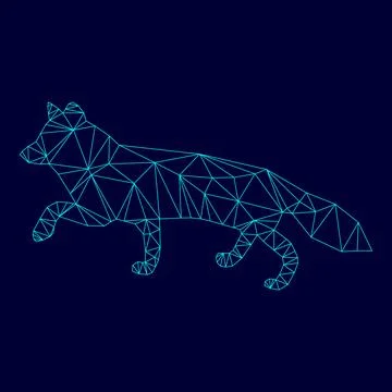Fox of silhouettes low poly triangulation triangulated polygonal electric cya Stock Illustration