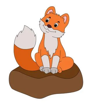 A fox sitting on the rocks on a white background Stock Illustration