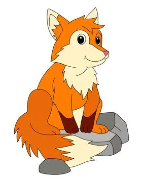 Fox sitting on the rocks on a white background Stock Illustration