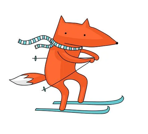 Fox skiing Stock Illustration