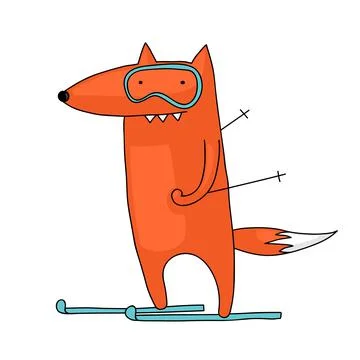 Fox skiing Stock Illustration