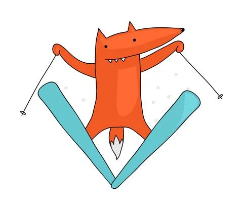 Fox skiing Stock Illustration