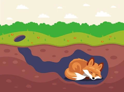 The fox is sleeping in the hole. Stock Illustration