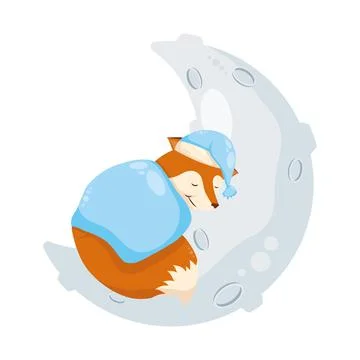 Fox sleeping in moon Stock Illustration