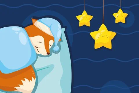 Fox sleeping in pillow scene Stock Illustration