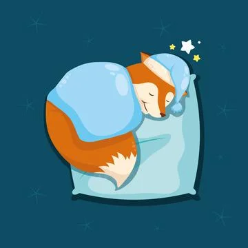 Fox sleeping wearing hat Stock Illustration