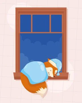 Fox sleeping in window Stock Illustration