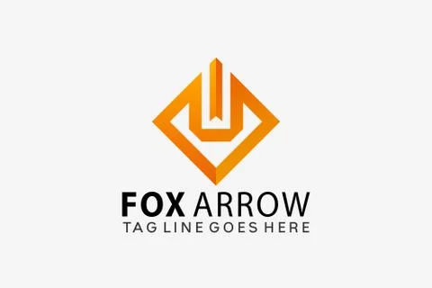 Fox Square Arrow Logo Design Vector Illustration 스톡 일러스트