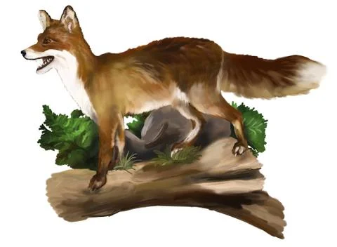 Fox on the stone on a white background Stock-Illustration