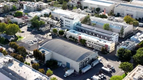 Fox Studios Lot Stage 9, other sound buildings during day time aerial Vídeo Stock 240911110