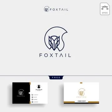 Fox tail monoline logo template and business card Stock Illustration