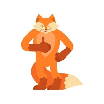 Fox thumbs up and winks. Wild beast happy emoji. she-fox Vector illustration Stock Illustration
