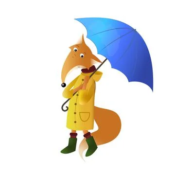 Fox with umbrella Stock Illustration