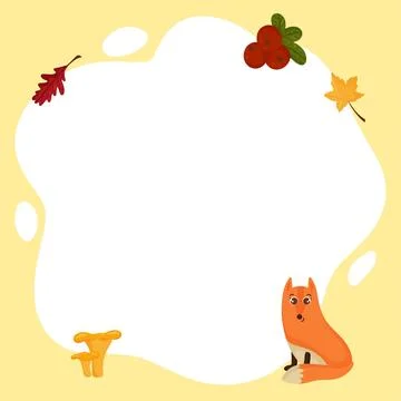 Fox. Vector frame in the form of a spot with elements of autumn, in a flat ca Illustrazione stock