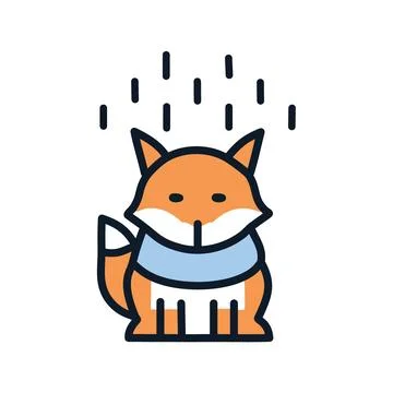 Fox winter snow. Cute fox wearing a scarf under falling snow. A perfect ima.. Stock Illustration