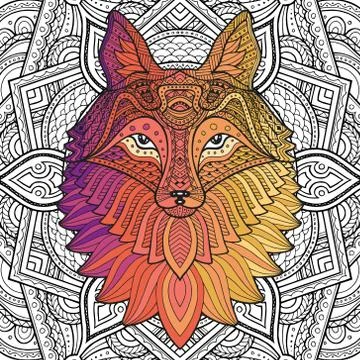 Fox zentangle or Boho style for coloring book for adults or t-shirt design Stock Illustration