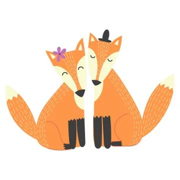Foxes couple isolated element 스톡 일러스트