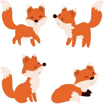 Fox.vector illustration of cartoon fox. set fox. Stock Illustration