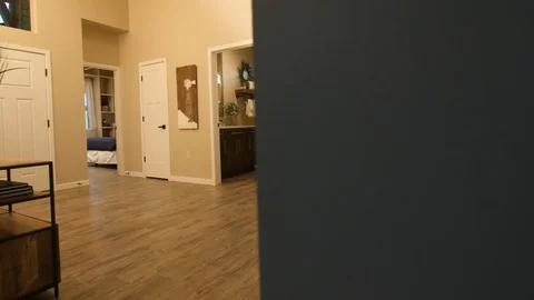 Foyer Reveal from Wall Move Left to Security System Panel Stock Footage 112893947