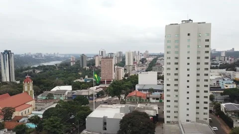 Foz do Iguaçu skyline overlooking Paraguay across the river Video stock 224554411