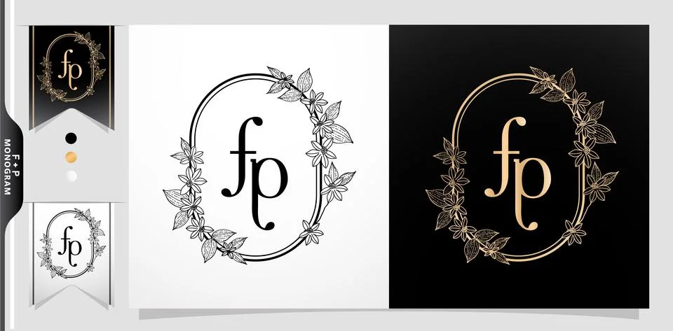 FP monogram Flower Frame Rounded Stock Illustration