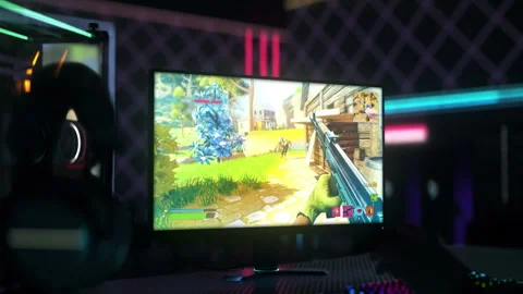 FPS Battle Royale Digital Gaming Mockup Animation Displayed On PC Screen Stock Footage 246716073