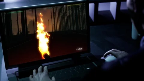 Fps camera look in survival video game. Mining stone and holding torch Stock Footage 283552925