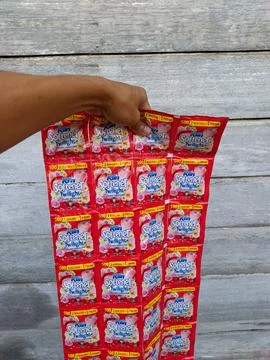 Fpto laundry detergent sachet packaging Stock Photos