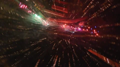 FPV aerial view of fireworks exploding in the night sky, Serbia. 스톡 동영상 335621763
