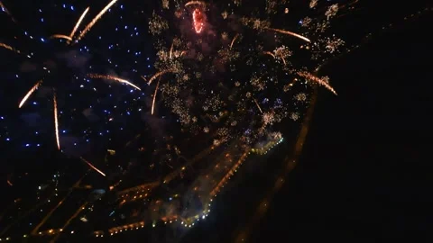 FPV aerial view of fireworks exploding in the night sky, Serbia. Vídeos de archivo 335622247
