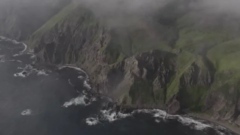 FPV Aerial View Flying Over Sea Cliffs in Rebun Island, Hokkaido, Japan Video stock 332301500