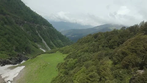 FPV Aerial View of Mountain Valley and Snow Patch in Ladakh Stock Footage 340307717