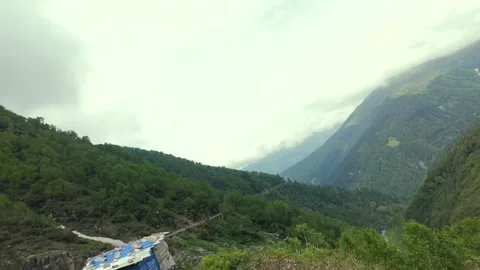 FPV Aerial View of Mountain Valley and Snow Patch in Ladakh Stock Footage 340311962