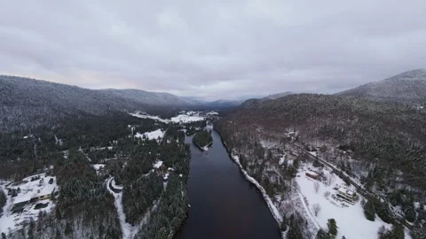 Fpv approach toward icy river bend Stock Footage 321178629