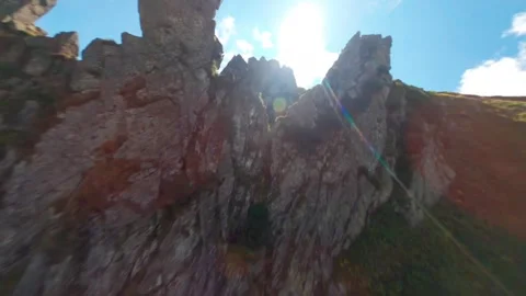FPV, Beautiful view of rocky peak of Spitz mountain in the Carpathian mountains Stock Footage 248983602