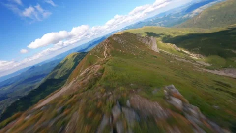 FPV, Beautiful view of rocky peak of Spitz mountain in the Carpathian mountains, Stock Footage 256302844