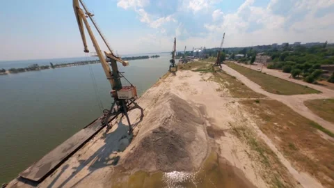 FPV, Construction crane is seen from a drone Stock Footage 250339775