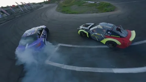 FPV Drift Battle Between Pro BMW and Nissan in Milovice 스톡 동영상 328177956