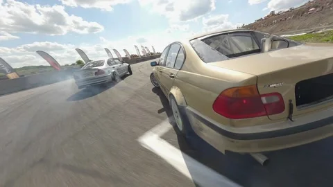 FPV Drift Battle Captured From Low Angles in Bright Sunlight 스톡 동영상 328179186