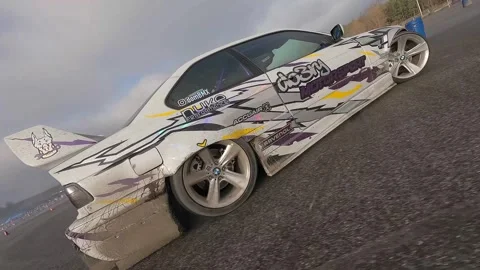 FPV Drift Chase with Modified Car on Gymkhana Track Stock Footage 324923124