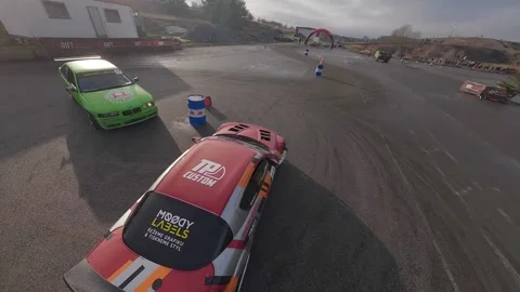 FPV Drift Chase with Red Mazda RX-8 and Green BMW, Milovice Stock Footage 324922565