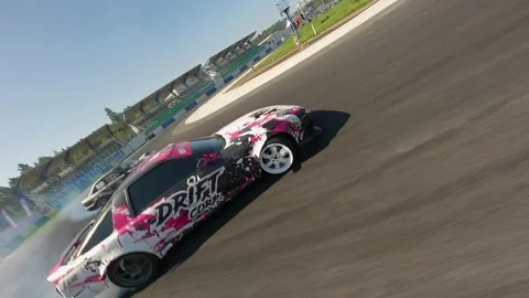 FPV Drift Run Featuring Classic Toyota Supra on Technical Circuit Video stock 334116584