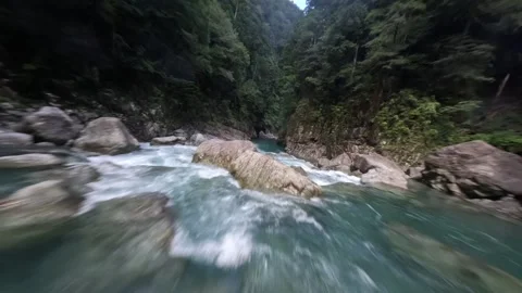FPV Drone Aerial of River and Waterfall in Odai Mountains, Mie Japan Video stock 331441841