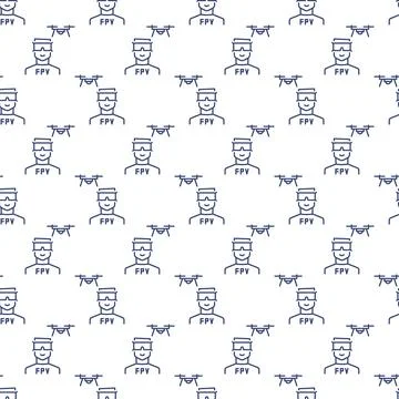 FPV Drone and Man vector concept line seamless pattern Illustrazione stock