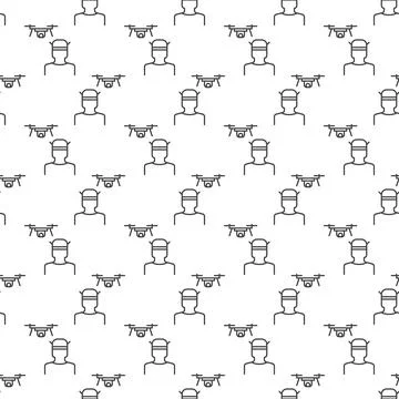 FPV Drone and Man vector Quadcopter concept line seamless pattern Illustrazione stock