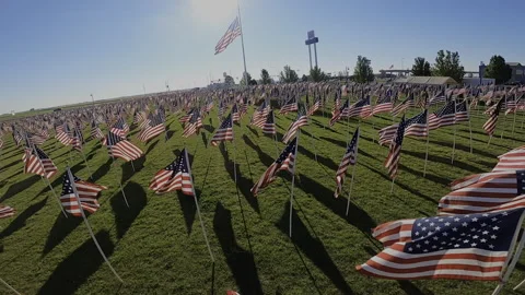 FPV Drone Approach to US Flag at Half-Staff - 9/11 25th Anniversary Memorial Stock Footage 332024996