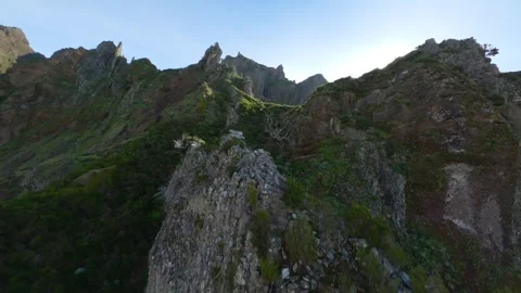 FPV drone ascending the ridges of a steep mountain in Madeira, Portugal Stock Footage 253555209