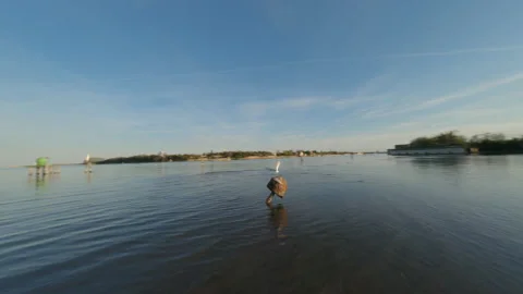 FPV drone chasing seagull over water Video stock 191905014
