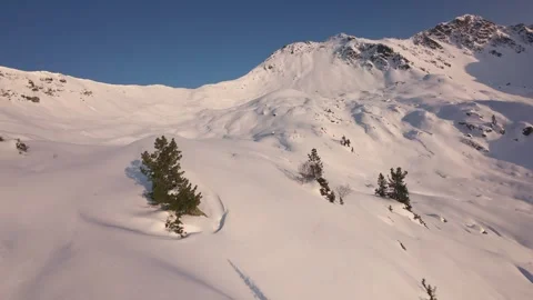 Fpv drone chasing sunrise through snowy forest slope Stock Footage 324519373