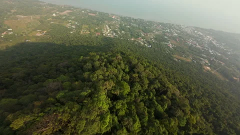 FPV Drone Cinematic Dive from Tropical Mountain Peak in Phu Quoc Island Stock Footage 333081230